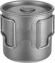 FONDOTIN Titanium Camping Mug with Lid Lightweight Insulated Coffee Cup Foldable Handle for Drinkware for Hiking Backpacking and Travel