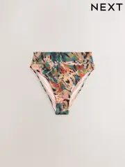 Teal/Pink Metallic Animal High Waist High Leg Tummy Control Bikini Bottoms (AM6350) | $38