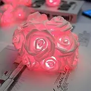 Light Up String - White LED Flower String Lights | Pink White Foam Flower Lights Battery Operated for Valentine's Day Decor Wynott