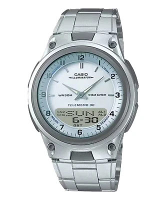 Casio Telememo 30 Watch Men 40mm Silver Tone Digital 2747 AW-80 Alarm 50M 7.75"