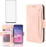 Asuwish Compatible with Samsung Galaxy S10e Wallet Case and Tempered Glass Screen Protector Card Holder Credit ID Slot Flip Leather Cell Accessories Phone Cover for S 10e 10se Se10 Women Men Rose Gold