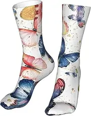 [CSIVKEJ] Crew Socks Comfort Casual Athletic Multi Design Socks For Women Men, Butterfly 3, One Size, Butterfly 3, One size