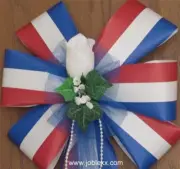 6 PATRIOTIC Flora Ribbon with Tulle Pew Bows for the BIG Day