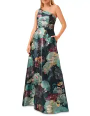 AIDAN MATTOX One Shoulder Bold Floral Gown With Full Skirt (size 4)