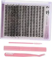 Ipetboom 1 Sets Eyelash Cluster Kit with Adhesive Tweezers Glue Remover DIY Eyelash Extensions for Natural Look Multiple Lengths Curls Easy Application for Self Use
