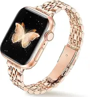 [Ocaer] Compatible with Apple Watch Strap 42mm 41mm 40mm 38mm, Slim Stainless Steel Metal Band for Apple Watch Series 10 9 8 7 6 5 4 3 2 1 SE, Elegant Apple Watch Bracelet for Women (Rose Gold)