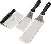 Griddle Sraper Flipper - 2 Metal Spatulas - Great for cast Iron Griddle BBQ Grill Flat Top - Commercial Grade
