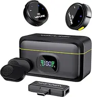 WAVLINK Wireless Lavalier Microphone for iPhone 15/16 Android Vlog, Clip on Lapel Dual Mic System & USB-C Input & Battery Case for YouTube Facebook Live, Video Recording(2*TX+1*RX)