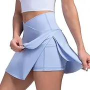 [Generic] Running Skirts for Women with Leggings Waisted Athletic Skorts Workout Sports Yoga Skirts Skirt Sewing Patterns for Women Plus Size (#A-Light Blue, M)