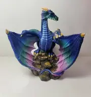 Myths And Legends Purple pink & green Dragon With Crystal Ball on Rock