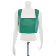 7 For All Mankind Solid Green Faux Leather Back Zip Sleeveless Crop Top Large