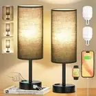 Black Touch Table Lamps Set - 3 Way Dimmable Bedroom Shade Base
