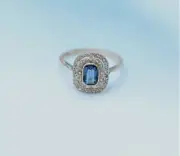 2.17 Ct Octagon Natural Blue Sapphire Diamond Ring 14K solid White gold