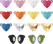 14 Pairs Heart Shaped Magnetic Necklace Clasps and Closures, Colored Magnetic Cl