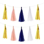 20Pcs Dark Blue,White,Gold Tassel Garland Banner with Rope