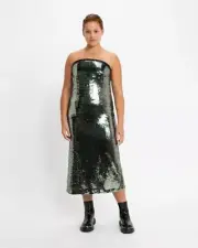 CUE BNWT Pewter Sequin Midi Dress Size 6 (Larger Fit) RRP$455