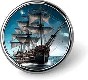 [QMNBTES] Pirate Ship Custom Pins for Backpacks Fashion Lapel Pin for Suits Cute Hat Button Pins for Women Men Funny Bag Badge Pin Cool Vintage Brooches for Wedding Personalized Brooch Gift, Circular, Aluminum