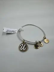 NEW Alex and Ani Letter Initial U II Charm Bangle Two Tone Gold Silver Bracelet