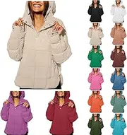 [Generic] Women Pullover Winter Coat Hooded Winter Down Jackets Tops Padded Long Lightweight Warm Jackets