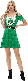 [Shukqueen] Womens St Patrick's Day Clothing Shamrock Print Patchwork Dress Green Irish Festival Dresses Halloween Costumes