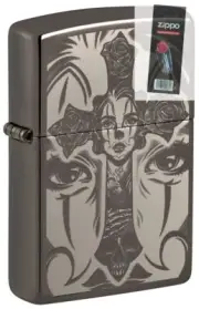 Zippo 48411 Day of the Dead Skull Cross Black Ice Lighter + FLINT PACK