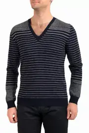 Etro Men's Multi-Color 100% Wool Striped V-Neck Pullover Sweater US L IT 52