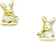 [JewelryWeb] 14k Yellow Gold CZ Simulated Diamond Bunny Rabbit Shaped Screw Back Earrings 8x6mm Stud Earring for Women
