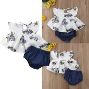 Baby Girl Summer Clothes Toddler Girl Floral Print Top Denim Shorts Clothes Set