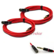 2X 4FT 3.5MM AUX MALE/FEMALE EXTENSION CABLE RED IPHONE 5 4S 4 3GS IPOD CLASSIC