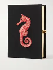 [Olympia Le-Tan] Olympia Le-Tan - Seahorse Embroidered Appliquéd Canvas Clutch - Black - One size One size Black