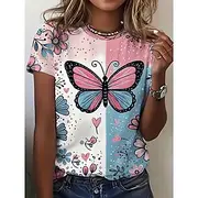 Women's T Shirt Summer Tops Graphic Butterfly Classic Casual Short Sleeve Crew Neck Crop Tops Daily Weekend Print Rainbow Summer Spring Fall
