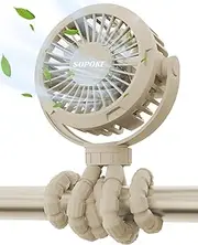 SOPOKE Mini Portable Baby Stroller Fan,3 Speed Personal Handheld Fan,Battery Operated Rechargeable 360° Flexible Tripod Cooling Fan, Suitable for Car Seat Crib Treadmill Golf Cart Travel(Yellow)