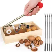 HCBZVV Nutcracker with 6 Forks Heavy Duty Walnut Cracker with Wooden Base for Al