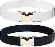 [JJQHYC] Pack of 2 Children's Belts Girls Elastic Belt Adjustable Stretch Belt Fashion Children's Belt Elastic Belt for Teenagers, black, One size