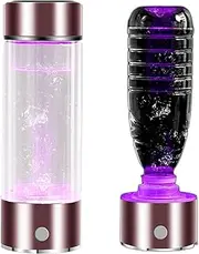 Portable Hydrogen Alkaline Water Bottle with Colorful Lights Hydrogen Rich Water Generator Ionizer with SPE/PEM Technology 3 Mins Make Hydrogen Content Up to 1100-1400 PPB 450 Ml(Pink)