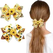 Glitter Sunflower Hair Bow Clips Daisy Hairpin Hair Barrettes Hair Accessories for Baby Girls.(FJ120) (Sunflower C)