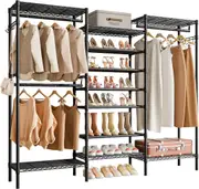 Heavy Duty Garment Rack with 3 Hanger Rod and 5 Tier Shoes Shelf