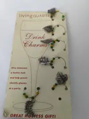 Wine Glass Drink Markers Charms Leaves Cocktails Party 6pc Set Living Quarters