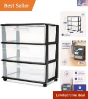 Clear Plastic Storage Drawer Cart, 3-Tier with Caster Wheels - Home & Office Use