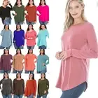 1X 2X 3X Round Neck Long Sleeve Shirt Round Hem Relaxed Fit RayonTop Tunic