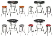 Bar Table Set NFL Team Logo Decals Black Table Chrome Backless Swivel Stools NEW