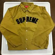 New Large Supreme Snap Front Twill Jacket Light Gold Arc Logo Box Deadstock FW18