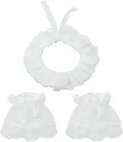 PLIGREAT Lace Ruffled Collar Cuffs Set, 1 Pair Hand Sleeve and 1 Pc Lace Neck Ruff Collar Detachable Laces Jabot for Clown Costume Halloween Cosplay Party, White