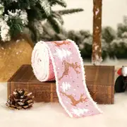 Wired Christmas Tree & Reindeer Burlap Ribbon Roll - Pink