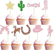 36Pcs Cowgirl Cupcake Toppers Glitter HorseShoe Cactus Gun Cupcake Picks Cowgirl Hats Boots Cake Decorations for Western Theme Baby Shower Girls Birthday Party Decor Supplies