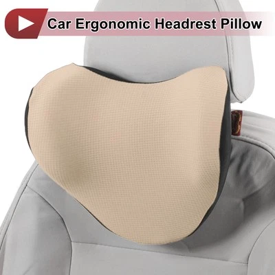 Car Headrest Pillow Polyester, Memory Foam Apricot 1 Pcs for Driving Travel