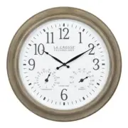 La Crosse Technology Wall Clock 18" Atomic Analog w/ Temp + Humidity in Taupe