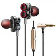 KDK-503 Universal Wired Earphone Dual Dynamic Drivers Stereo Super Bass Headset with Mic GOLD COLOR
