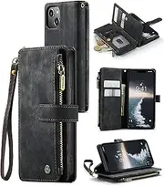 [ELEPIK] for iPhone 13 Wallet Case with Card Holder, Kickstand, Wristlet for Women Men, Durable PU Leather Magnetic Wallet Phone Case for iPhone 13, Elegant Black