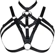 [JELINDA] Womens Black Harness Strappy Body Caged Bra Cupless Bras
